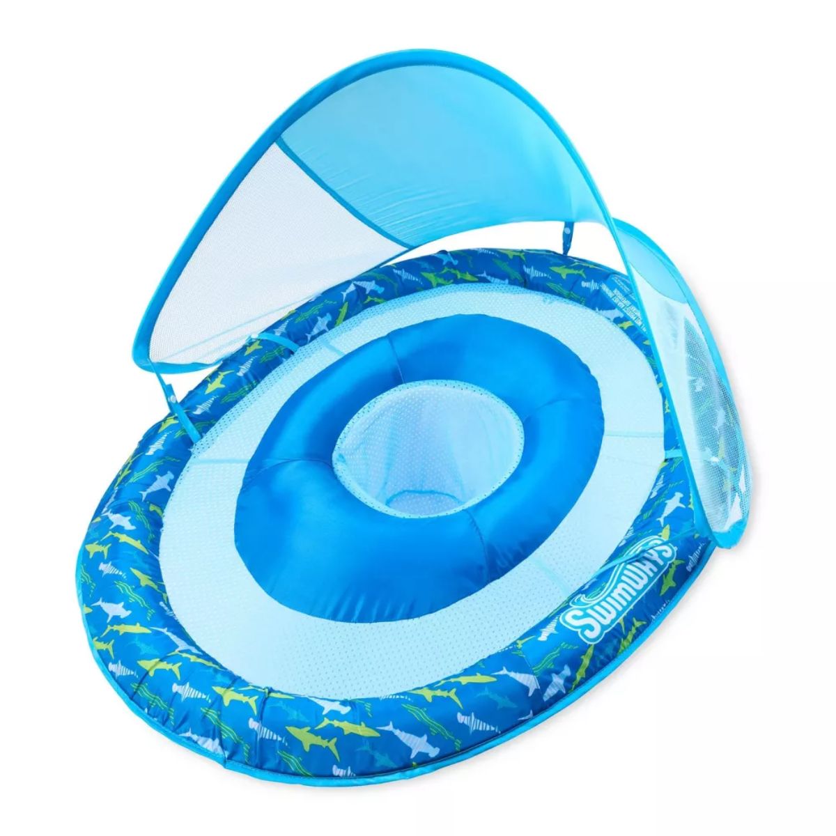 Swimways Baby Canopy Spring Float Pool Lounger - Blue - Adjustable Sun Canopy Protection