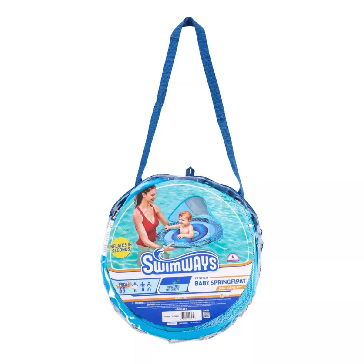 Swimways Baby Canopy Spring Float Pool Lounger - Blue - Safe & Comfortable Water Introduction