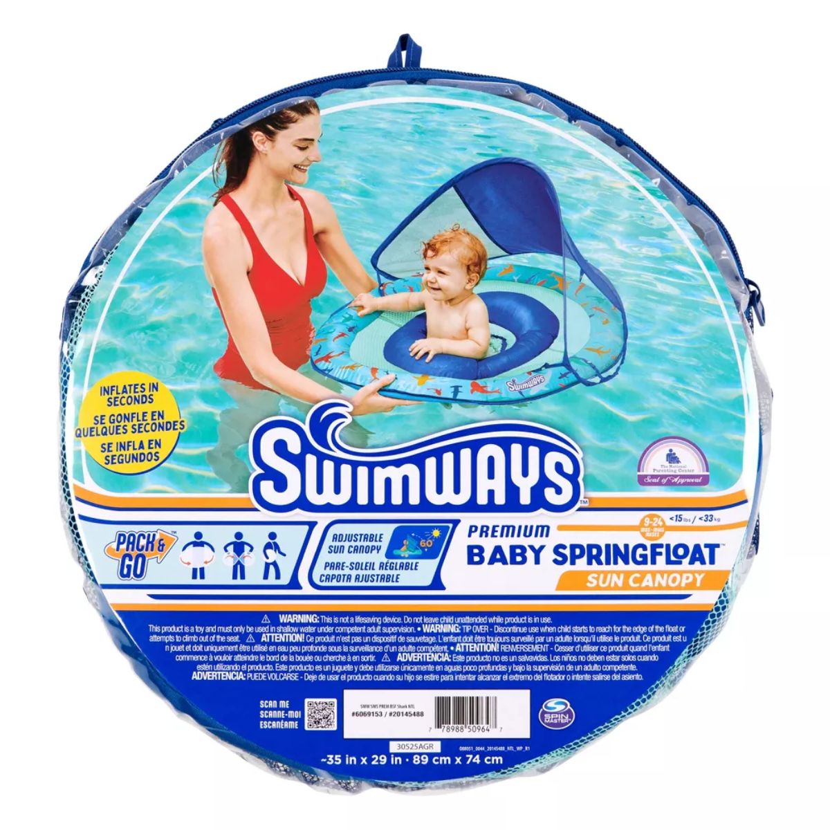 Swimways Baby Canopy Spring Float Pool Lounger - Blue - Portable Travel-Friendly Design