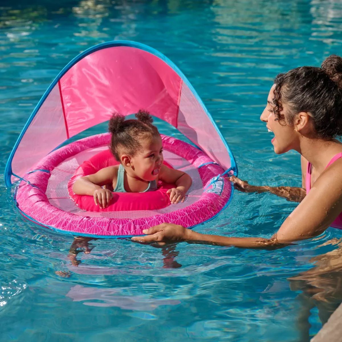 Swimways Sun Canopy Spring Float with Hyper-Flate Valve - Baby Pool Lounger - Safe & Comfortable Water Play
