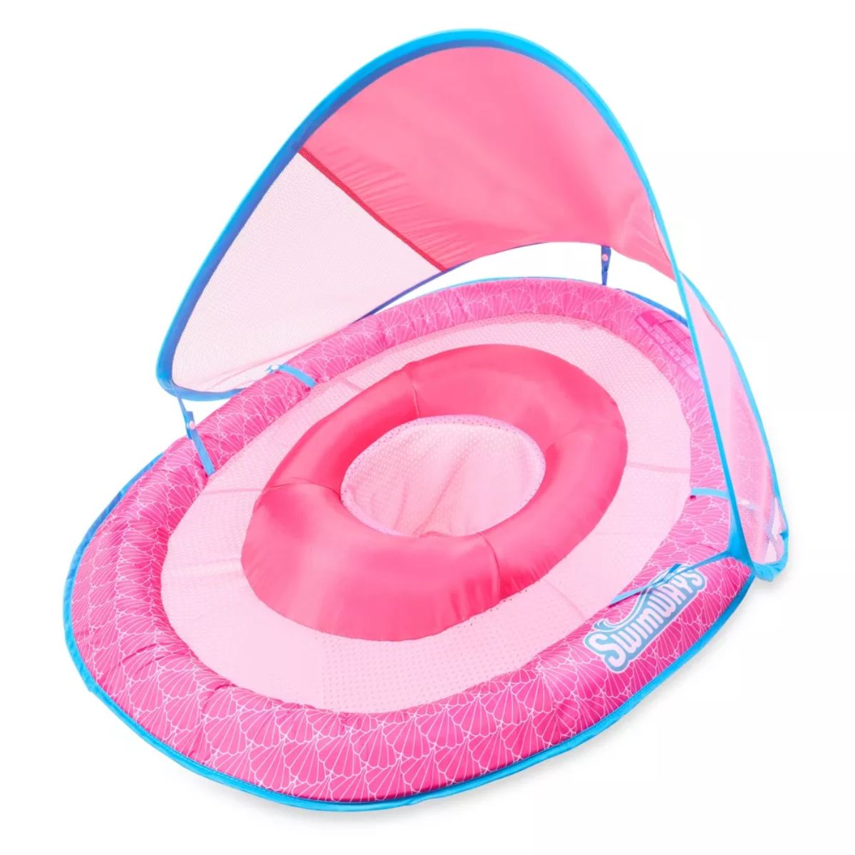 Swimways Sun Canopy Spring Float with Hyper-Flate Valve - Baby Pool Lounger - Patented Inner Spring Stability