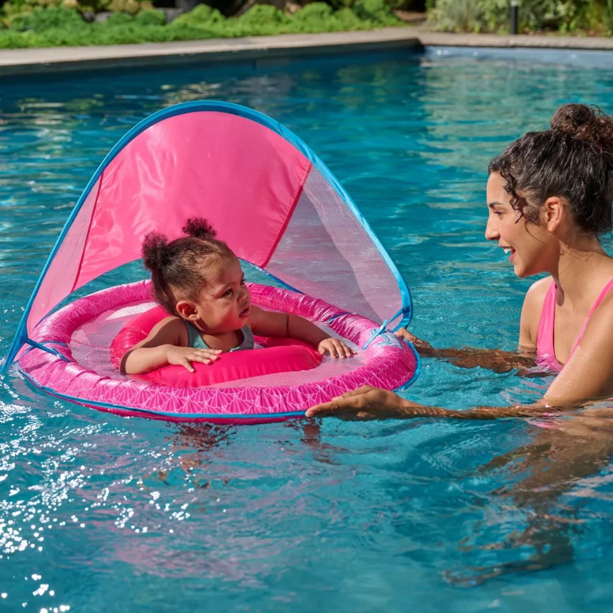 Swimways Sun Canopy Spring Float with Hyper-Flate Valve - Baby Pool Lounger - Adjustable Sun Canopy Protection